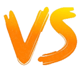 Stylized orange and yellow 'VS' graphic representing