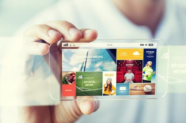 business technology people concept close up male hand holding showing transparent smartphone news web page screen 380164 168112