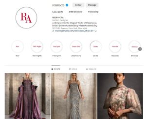 Reem Acra fashion designer from Dubai Instagram Account