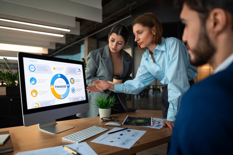 people office analyzing checking finance graphs 23 2150377132